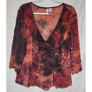 Sami Jo XL Purple Black Pullover Top 3/4 Shift Flower Paisley Size XL